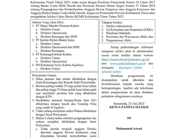 Direksi BUMD Kaltim 2025: Kesempatan Emas, Daftar Sekarang!